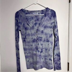 Michael Stars Women Henley Skinny Deep Purple Tie Dye Long Sleeve